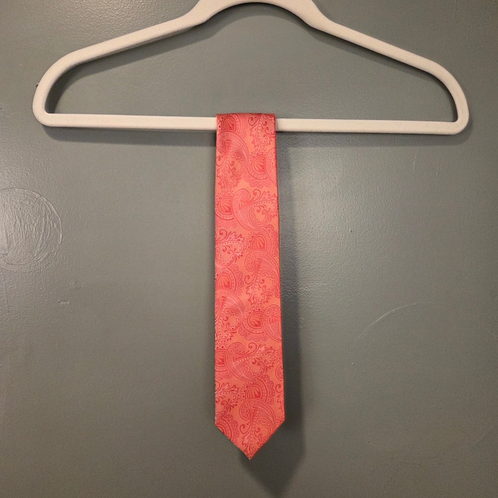 The Tie Bar 100%‎ Silk Paisley Print Men's Tie, Pink, 48.25" Long, 3" Wide
